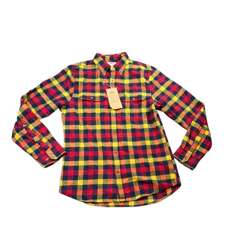Fjallraven Skog Shirt Mens Size Large Plaid Flannel Slim Fit Outdoor True Red